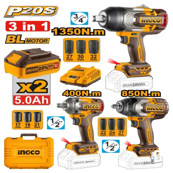 Pack cle a choc 20v 3pcs ingco